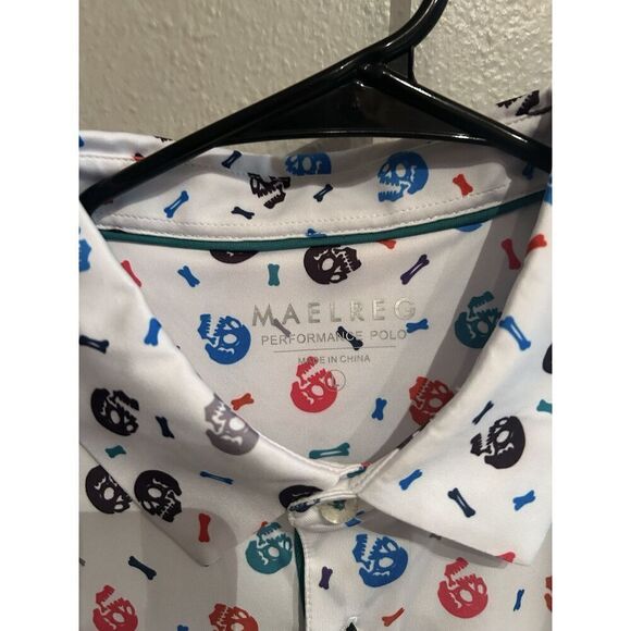 Maelreg Mens Large Performance Polo Skull Bones Multicolor Print Golf - Picture 2 of 8